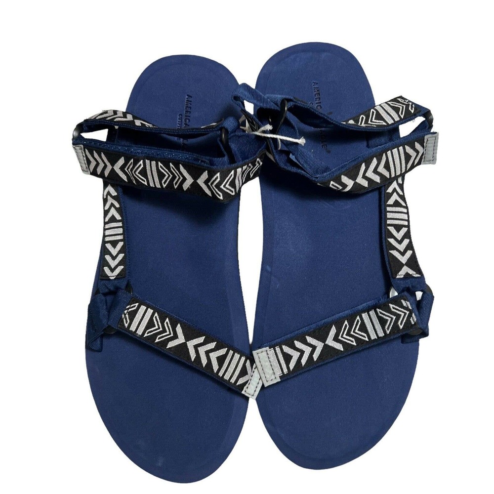 American Eagle Outfitters Mens Slip on Sandals Size 12 Blue White Sticky Straps